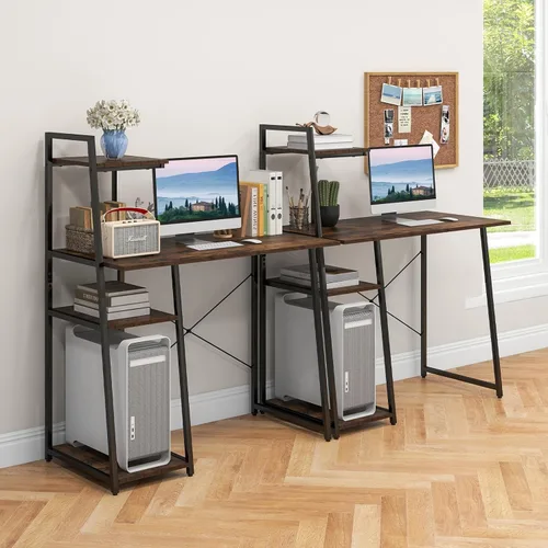 Miniatura 9 de COSTWAY Escritorio para computadora con estantes de almacenamiento de 4 niveles, mesa de escritorio de oficina en casa con marco resistente