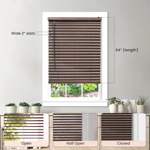 Miniatura 2 de PowerSellerUSA Persianas sin cordón, mini persiana de vinilo de listones de 2 pulgadas, grano de madera en relieve de alta calidad, tratamiento