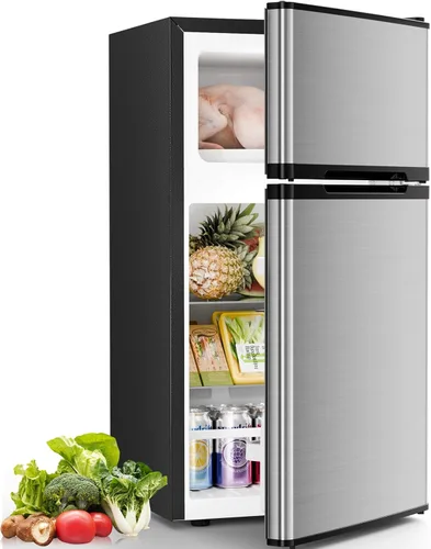 Miniatura 8 de Antarctic Star Mini refrigerador con congelador, refrigerador compacto de doble puerta, termostato ajustable, refrigerador pequeño para dormitorio