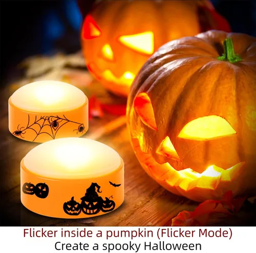 Miniatura 2 de 4 piezas de luces LED para calabaza de Halloween con temporizador y control remoto, luz naranja Jack-O-Linterna operada con pilas para decoración