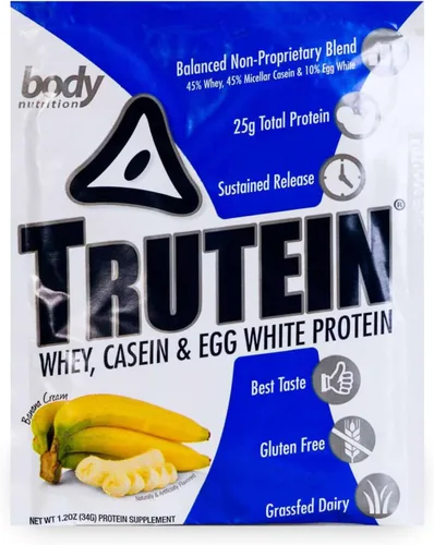 Body Nutrition Trutein Polvo de Proteína Alto: 45% Suero, 45% Caseína, 10% Clara de Huevo, Sin Gluten, Bajo en Sodio, Polvo de Proteína de Suero de