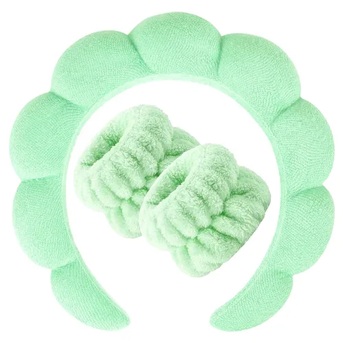 Miniatura 12 de Zkptops Diadema de Spa para Lavar la Cara Muñequera Esponja Maquillaje Cuidado de la Piel Diadema de Tela de Rizo Burbuja Suave Prepárate Diadema