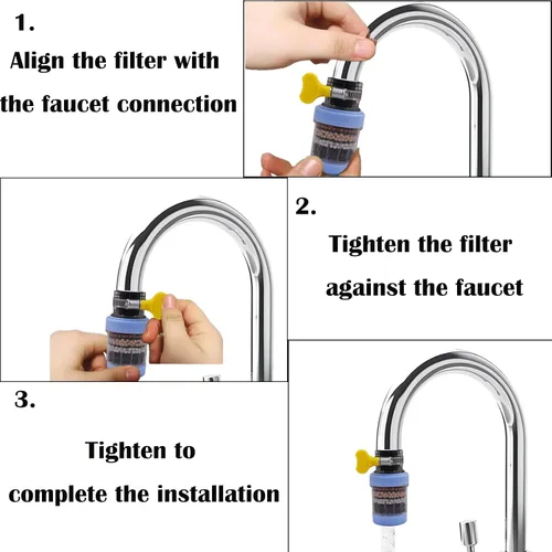 Miniatura 3 de Paquete de 3 filtros de montaje en grifo, purificador de filtración de grifo de cocina con carbón activado, elimina el fluoruro de cloro, metales