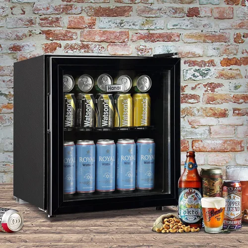 Miniatura 2 de WANAI Mini refrigerador de 60 latas, refrigerador de bebidas, puerta de vidrio, enfriador de bebidas para cervezas, exprimidor de vino, estantes