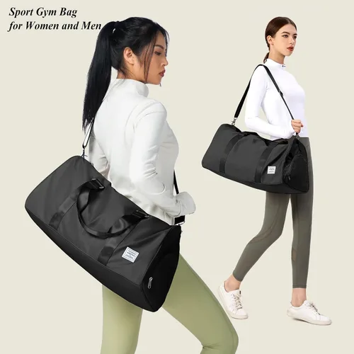 Miniatura 3 de Bolsa de gimnasio para mujer, bolsa de viaje de viaje, bolsa de mano deportiva, bolsa de fin de semana, negro, (H1-Black), Bolsa de gimnasio