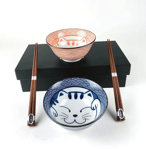 Miniatura 10 de JapanBargain 4689 - Juego de 2 cuencos y palillos de porcelana japonesa, cuencos de arroz y tazones de sopa, caja de regalo, fabricado en Japón