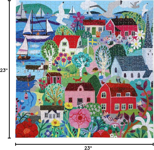 Miniatura 7 de eeBoo Rompecabezas de 1000 piezas, rompecabezas de pueblo pesquero sueco para adultos, cuadrado de 23 x 23 pulgadas, fabricado con tablero reciclado