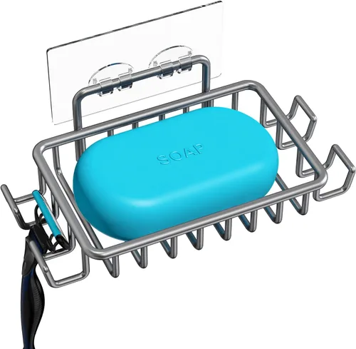 Miniatura 16 de Nieifi Jabonera de barra para pared de ducha con 4 ganchos, jabonera adhesiva de acero inoxidable para baño, color plateado A-Silver