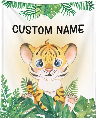 Miniatura 18 de Manta personalizada de animales bebés para niños y niñas, mantas personalizadas con nombre, manta ligera de franela suave para ropa de cama, sofá