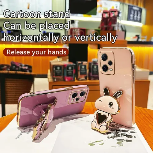 Miniatura 5 de Funda de silicona compatible con Redmi Note 12 Pro + con bonito soporte de conejo de dibujos animados para Redmi Note 12 Pro + delgado TPU