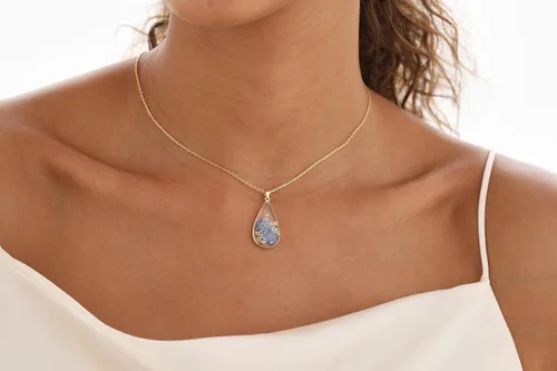 Miniatura 55 de Forget-Me-Not and Queen Anne's Lace Pressed Wildflower Necklace Birth Month Real Flower Necklace Gold/Silver Pressed Flower Jewelry