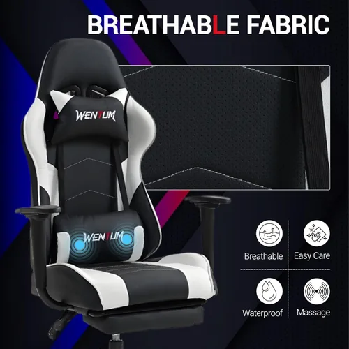 Miniatura 6 de Silla Gaming con Reposapiés, Silla Ergonómica de Escritorio para PC con Reposacabezas y Soporte Lumbar de Masaje, Silla Gaming con Respaldo Alto