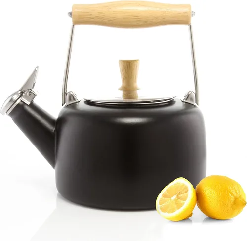 Miniatura 11 de Chantal SVEN - Tetera silbante esmaltada sobre acero con mango de madera natural, 1.4 cuartos de galón (negro 2)