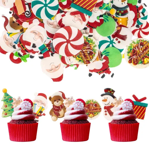 Miniatura 10 de Gyufise 24 piezas Adornos para cupcakes de jengibre de Navidad con purpurina, adornos para cupcakes de jengibre para revelar el género, púas