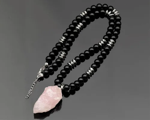 Miniatura 3 de ElisaJewelryArt - Collar unisex con dije de cristal de amatista puntiaguda natural y piedra de ónix negro, con cierre de piedra de Feng Shui, collar