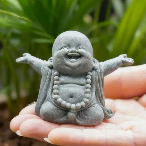Miniatura 11 de OwMell Estatua de monje japonés de Jizo, figura de Buda Jizo, estatua conmemorativa del acuario, adorno de flores de hierro