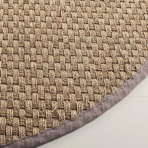Miniatura 6 de SAFAVIEH Alfombra cuadrada de 6 pies, colección de fibra natural, natural y gris, hierba marina, patrón de tejido de canasta con borde (NF114P)