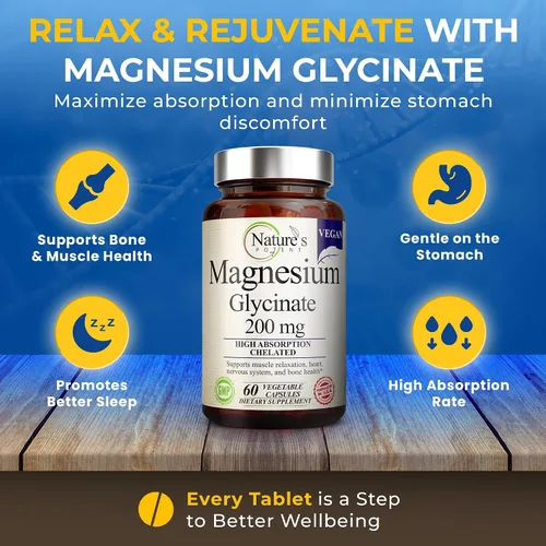 Miniatura 3 de Nature's Potent Glicinato de magnesio 200 mg Magnesio quelado de alta absorción Apoyo para dormir, calma y calambres musculares Suplemento