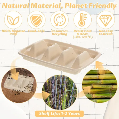 Miniatura 4 de 150 soportes desechables para tacos para fiestas, platos de taco de pulpa de bagazo de primera calidad, platos de tacos con 3 divisores, soporte