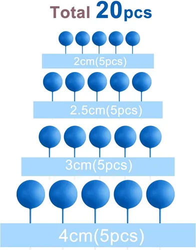 Miniatura 2 de ASTARON 20 piezas de decoración de bolas para pastel, mini globos, palos de decoración de pastel de bolas, bolas azules reales, bolas de espuma