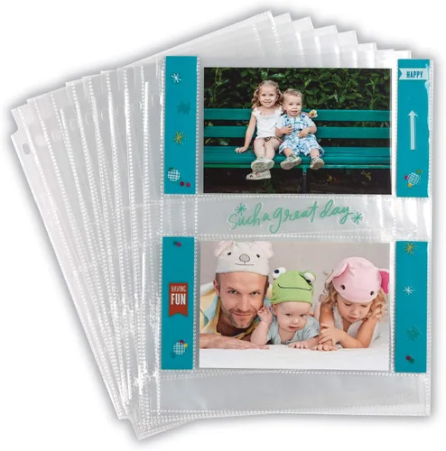 Miniatura 12 de Samsill Paquete de 100 recambios de álbumes de fotos de 5 x 7, 100 imágenes, 3 anillas, página de fotos de 2 bolsillos para fotografías de 5 x 7