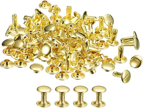 Miniatura 39 de uxcell 100 juegos de remaches de cuero, remaches de doble tapa de 0.236 x 0.315 pulgadas, remaches de metal para reparación de cuero, manualidades