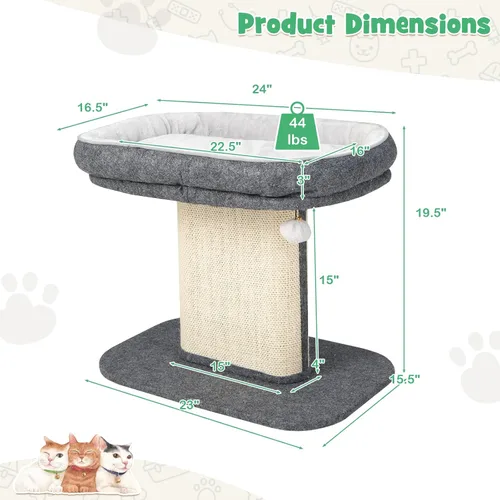 Miniatura 6 de Tangkula Árbol para gatos de interior, torre para gatos de 2 niveles con percha superior y panel rascador de sisal y juguete de bola de piel