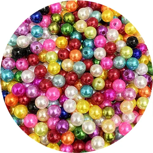 Miniatura 26 de 400 cuentas de perlas de satén de 0.315 pulgadas (0.315 in) redondas sueltas de plástico para hacer joyas, aretes, pulseras, collares, llaveros