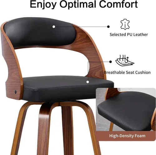 Miniatura 4 de VipDesk Taburetes de bar giratorios, Taburetes de bar de altura de mostrador de nogal con respaldo y brazos, Taburetes de bar tapizados modernos