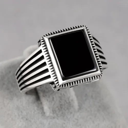 Miniatura 5 de Sterling Silver Rings for Men - Style Mens Sterling Silver Ring with Onyx Stone, Anillos Para Hombre