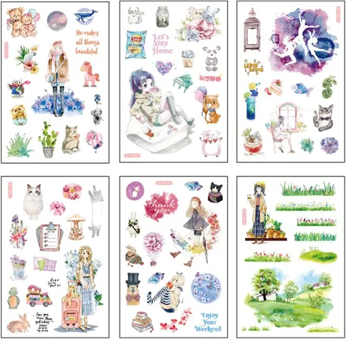 Miniatura 12 de 12 hojas de lindas calcomanías washi kawaii animales artesanales calcomanías decorativas para álbumes de recortes, planificador diario, collage