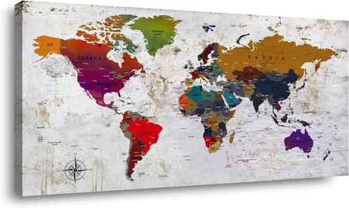 ZEYDRT Lienzo decorativo para pared, mapa de pared, para oficina, sala de estar, decoración del hogar, mapa mundial, lienzo, decoración de pared,
