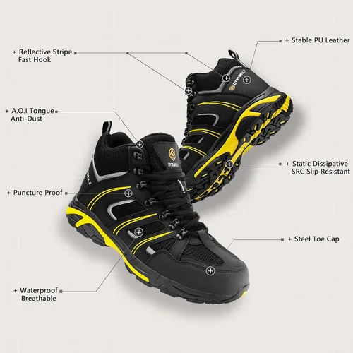 Miniatura 2 de DKMILY DRY Botas de seguridad impermeables para hombre, botas de trabajo con puntera de acero, antideslizantes, disipativas estáticas