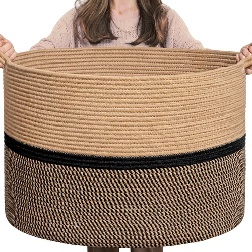 Miniatura 13 de CHICVITA Cesta tejida de cuerda de algodón extra grande XXL, cesta de almacenamiento para manta con asas, cesta decorativa para ropa, 22 x 22 x 14