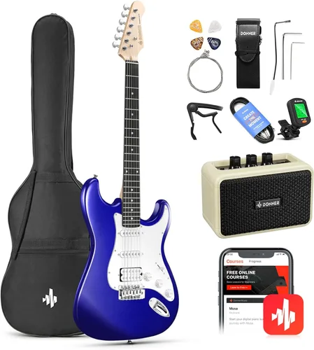 Miniatura 9 de Donner Kit de guitarra eléctrica de 39 pulgadas, cuerpo sólido, Sunburst, para zurdos, principiantes, tamaño completo, con amplificador, lección