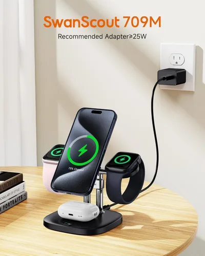 Miniatura 2 de Cargador rápido dual para Apple Watch 11, soporte de cargador inalámbrico magnético para iPhone Air/17 Pro Max/17 Pro/17/16/15/14, estación de carga