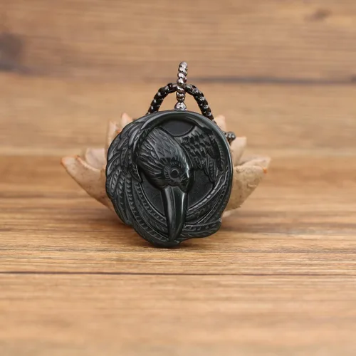 Miniatura 3 de COAI Collar con colgante de piedra de obsidiana Raven para hombres y mujeres