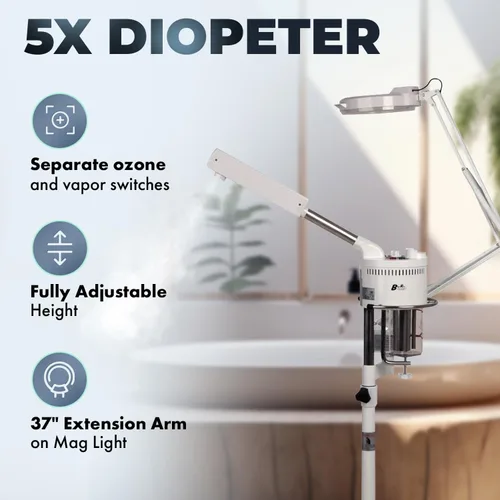 Miniatura 3 de Buy-Rite - Vaporizador facial Marie Ozone 2 en 1, lámpara de aumento de 5 dioptrías, altura totalmente ajustable, giro de 360 pies, temporizador