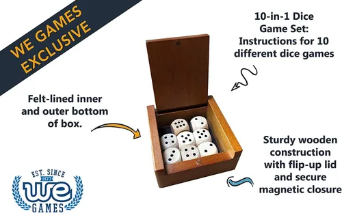 Miniatura 3 de WE Games Caja de dados de madera con 8 dados de madera redondeados - Instrucciones para 10 juegos de dados