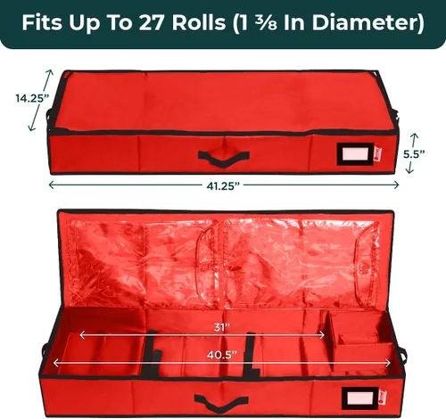 Miniatura 3 de HOLDN' STORAGE Contenedor de Almacenamiento de Papel de Regalo Premium - Duradero 600D a Prueba de Desgarros, Cabe 27 Rollos de Papel de Regalo, Rojo