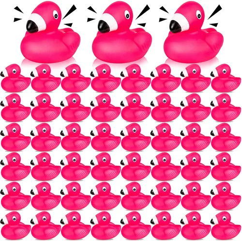 Patos de goma flamencos para niños, 50 juguetes de baño de pato flamenco rosa, lindos patos de goma flotantes chirriantes para baby shower,