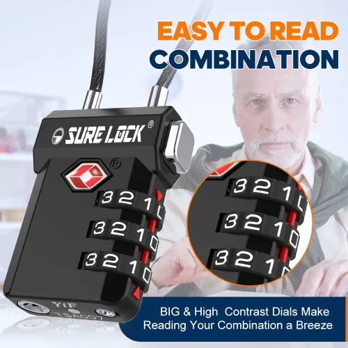 Miniatura 4 de SURE LOCK Cerraduras de equipaje aprobadas por la TSA, alerta abierta, diales de fácil lectura, cerraduras de equipaje de viaje para maleta