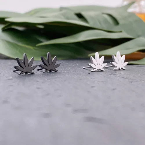 Miniatura 6 de Pendientes de tuerca de hoja negra de plata para mujer y hombre
