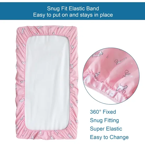 Miniatura 6 de Sábanas de cuna 2 unidades, sábana de cuna elástica, sábanas de cuna para bebé niña, ajuste universal para cuna rectangular, ovalada, de reloj