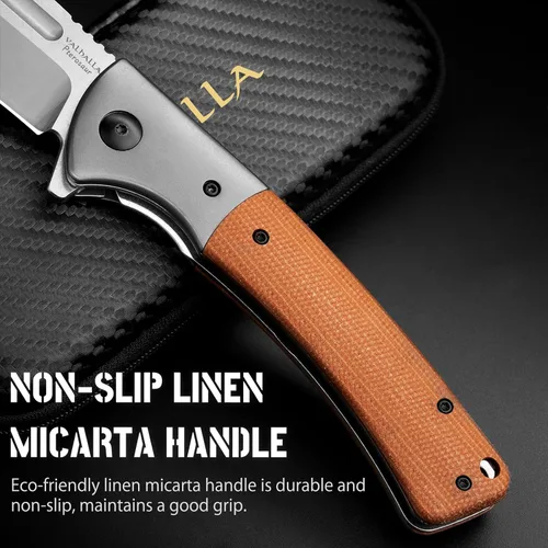 Miniatura 3 de VALHALLA PTEROSAUR EDC - Cuchillo plegable de bolsillo, hoja de acero D2 de 3.9 pulgadas con mango de micarta, cuchillo plegable táctico para Marrón