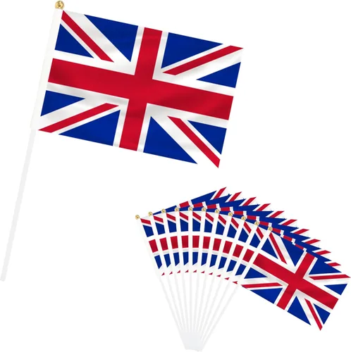 Paquete de 50 mini banderas de mano del Reino Unido, pequeñas banderas británicas con poste, banderas de país internacional, eventos de festivales,
