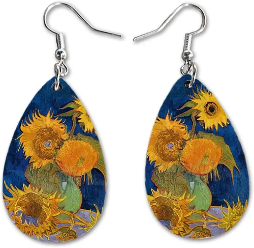 Miniatura 21 de Van Gogh - Juego de aretes colgantes divertidos Lindos aretes de joyería para niñas y mujeres Impresión de doble cara Regalo de cumpleaños