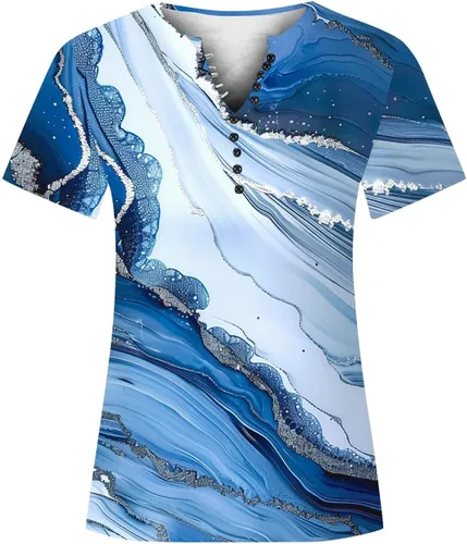 Miniatura 150 de Summer Shirts for Women 2025 Plus Size Short Sleeve Henley Tops Marble Floral Loose Tshirt Tee Casual Dressy Tunics