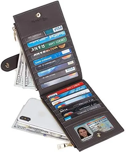 Miniatura 5 de Travelambo Billetera plegable con bloqueo RFID para mujer, con bolsillo con cremallera