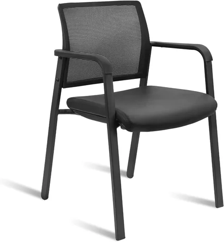 Miniatura 14 de CLATINA Sillas de oficina apilables para recepción de invitados con brazo, silla de sala de espera con respaldo de malla con asiento de tela Negro